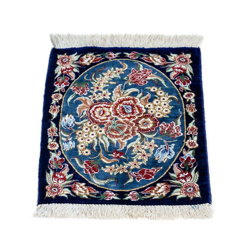 Zijden tapijt - Ghom Silk - Premium - 40 x 28 cm - donkerblauw