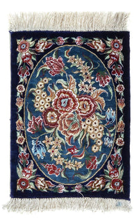 Zijden tapijt - Ghom Silk - Premium - 40 x 28 cm - donkerblauw