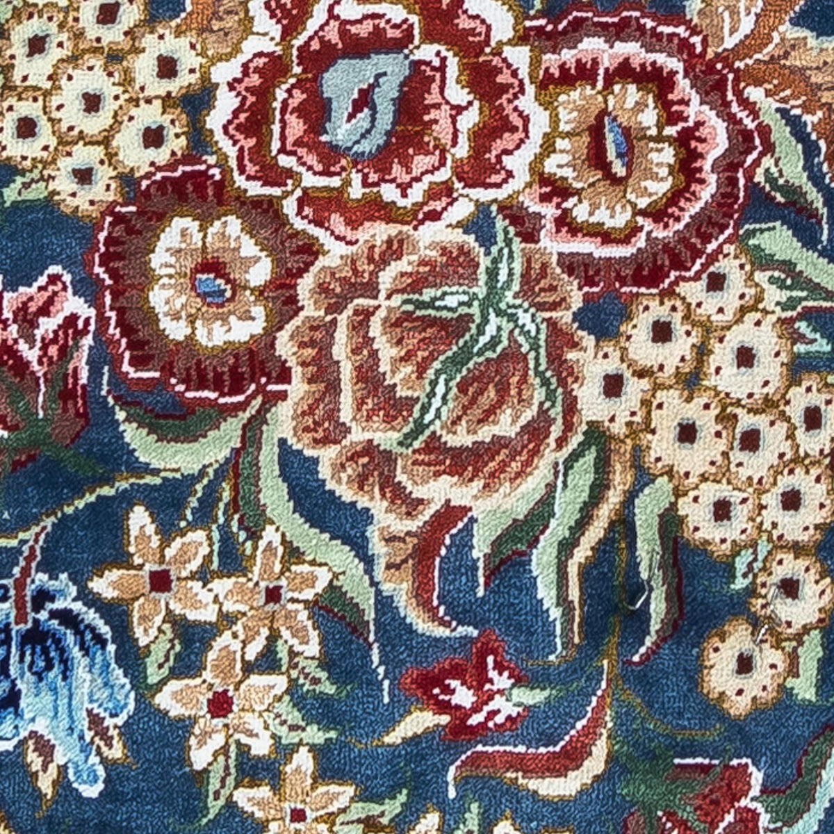 Zijden tapijt - Ghom Silk - Premium - 40 x 28 cm - donkerblauw