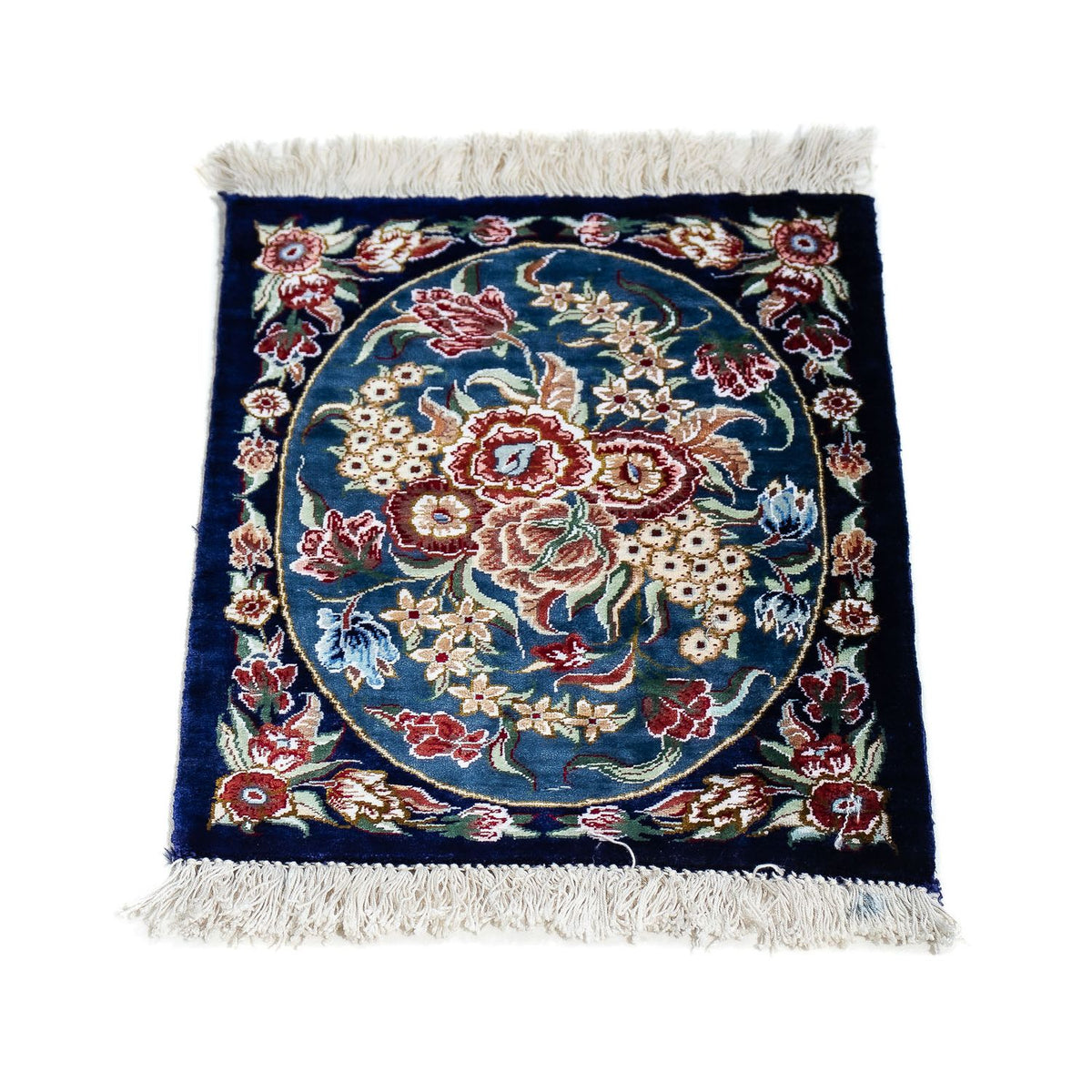Zijden tapijt - Ghom Silk - Premium - 40 x 28 cm - donkerblauw