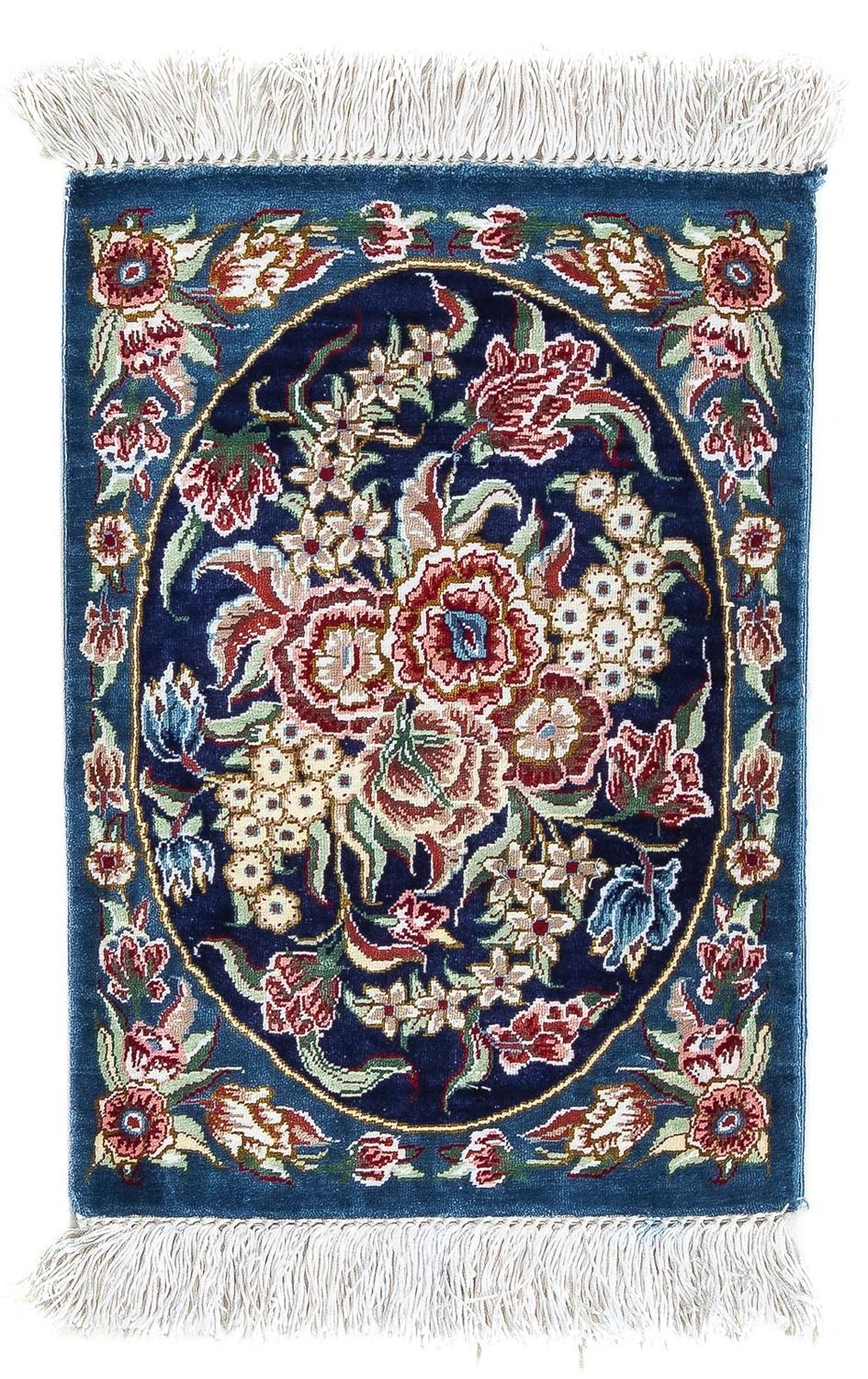 Zijden tapijt - Ghom Silk - Premium - 40 x 28 cm - donkerblauw