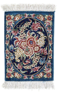 Zijden tapijt - Ghom Silk - Premium - 40 x 28 cm - donkerblauw