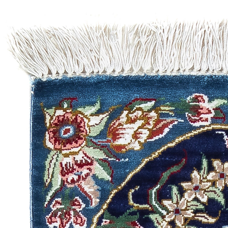 Zijden tapijt - Ghom Silk - Premium - 40 x 28 cm - donkerblauw