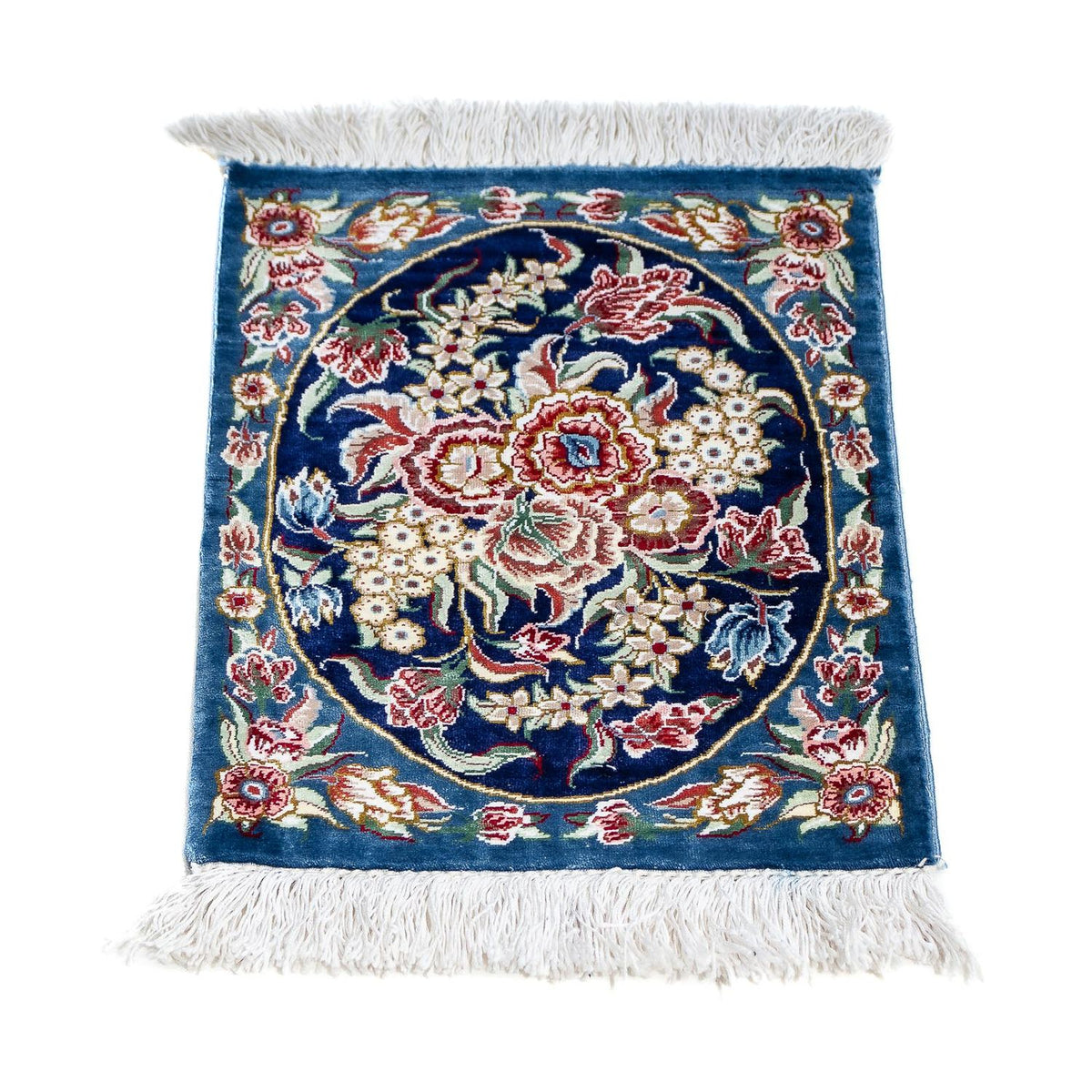 Zijden tapijt - Ghom Silk - Premium - 40 x 28 cm - donkerblauw