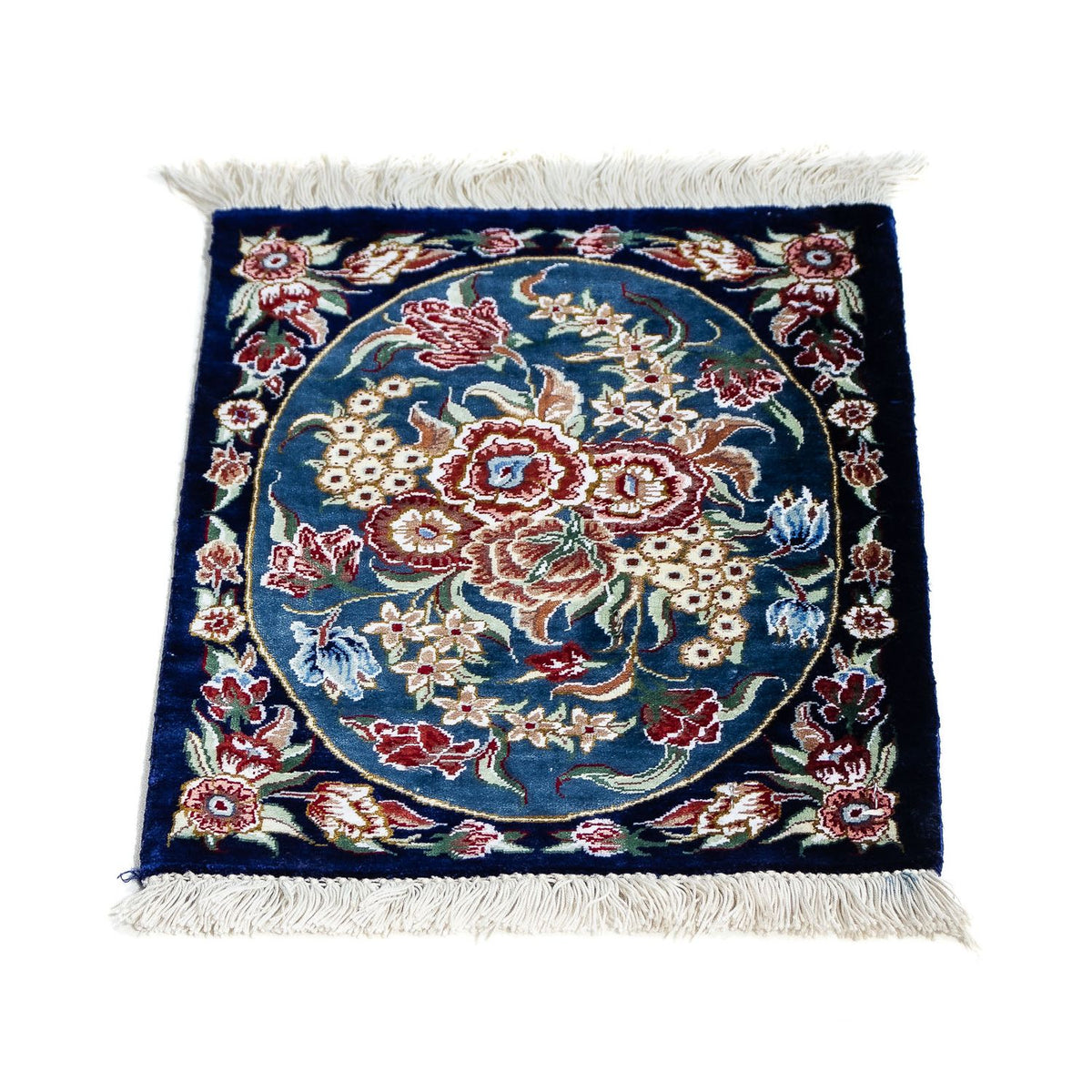 Zijden tapijt - Ghom Silk - Premium - 40 x 28 cm - donkerblauw