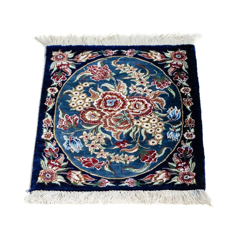 Zijden tapijt - Ghom Silk - Premium - 40 x 28 cm - donkerblauw