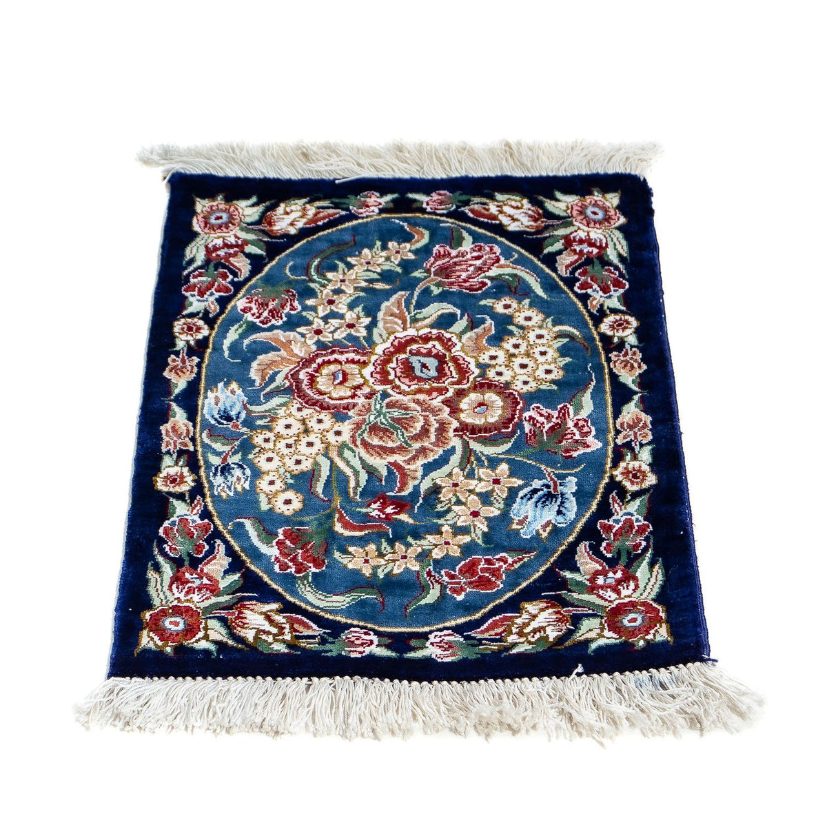 Zijden tapijt - Ghom Silk - Premium - 40 x 28 cm - donkerblauw