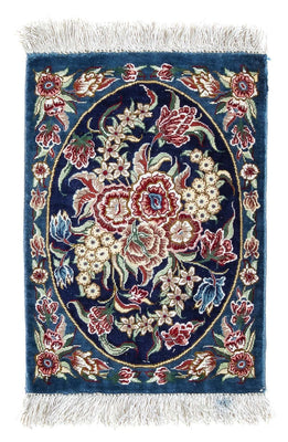 Zijden tapijt - Ghom Silk - Premium - 40 x 28 cm - donkerblauw