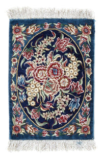 Zijden tapijt - Ghom Silk - Premium - 40 x 28 cm - donkerblauw