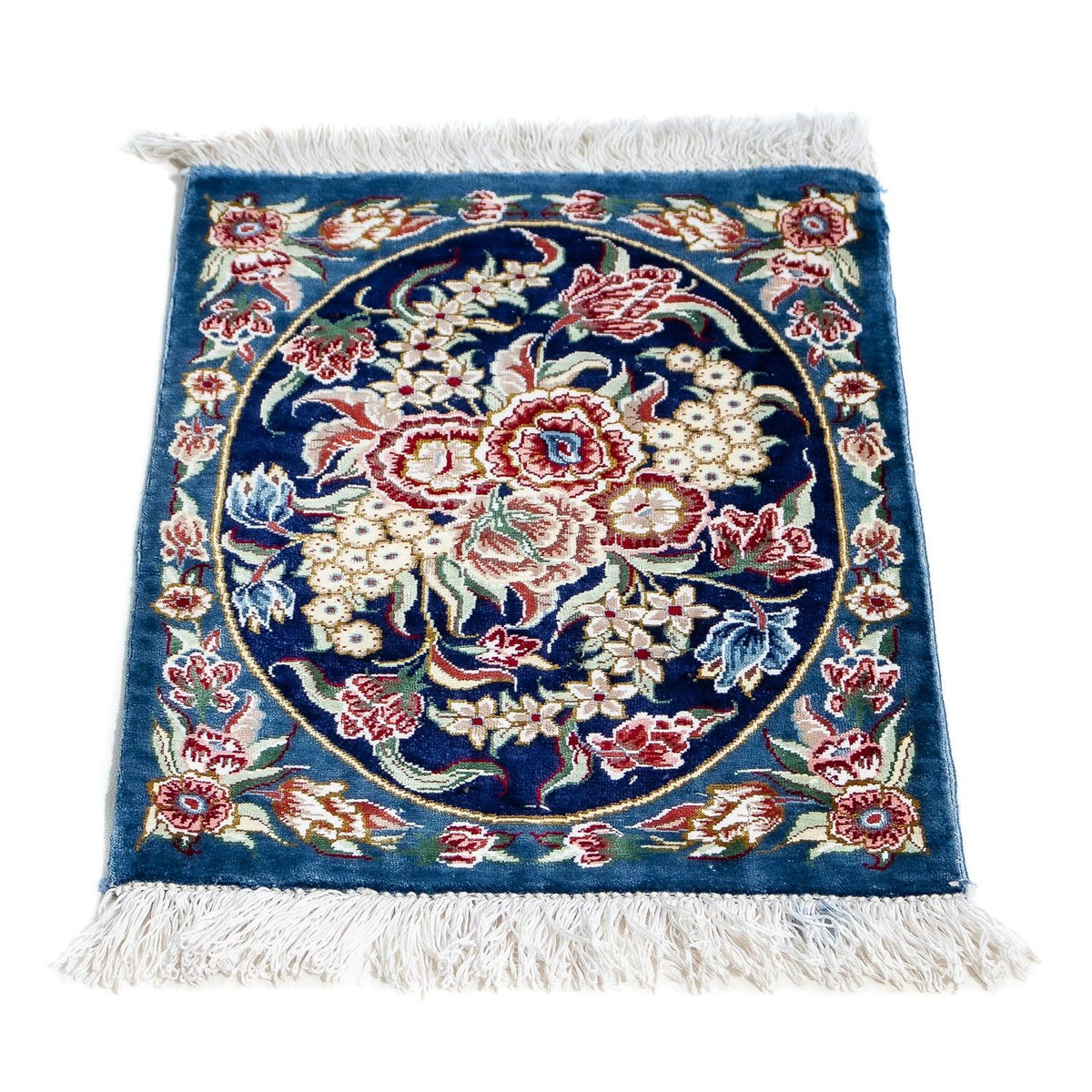 Zijden tapijt - Ghom Silk - Premium - 40 x 28 cm - donkerblauw