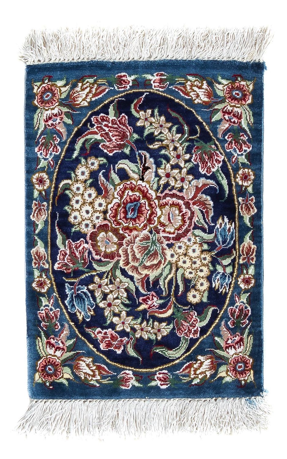 Zijden tapijt - Ghom Silk - Premium - 40 x 28 cm - donkerblauw