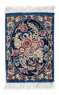 Zijden tapijt - Ghom Silk - Premium - 40 x 28 cm - donkerblauw