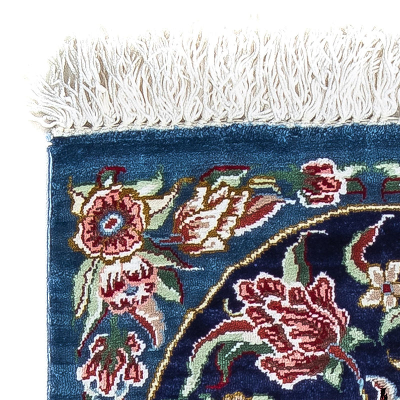 Zijden tapijt - Ghom Silk - Premium - 40 x 28 cm - donkerblauw