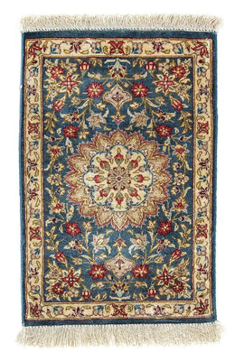 Zijden tapijt - Ghom Silk - Premium - 44 x 27 cm - donkerblauw