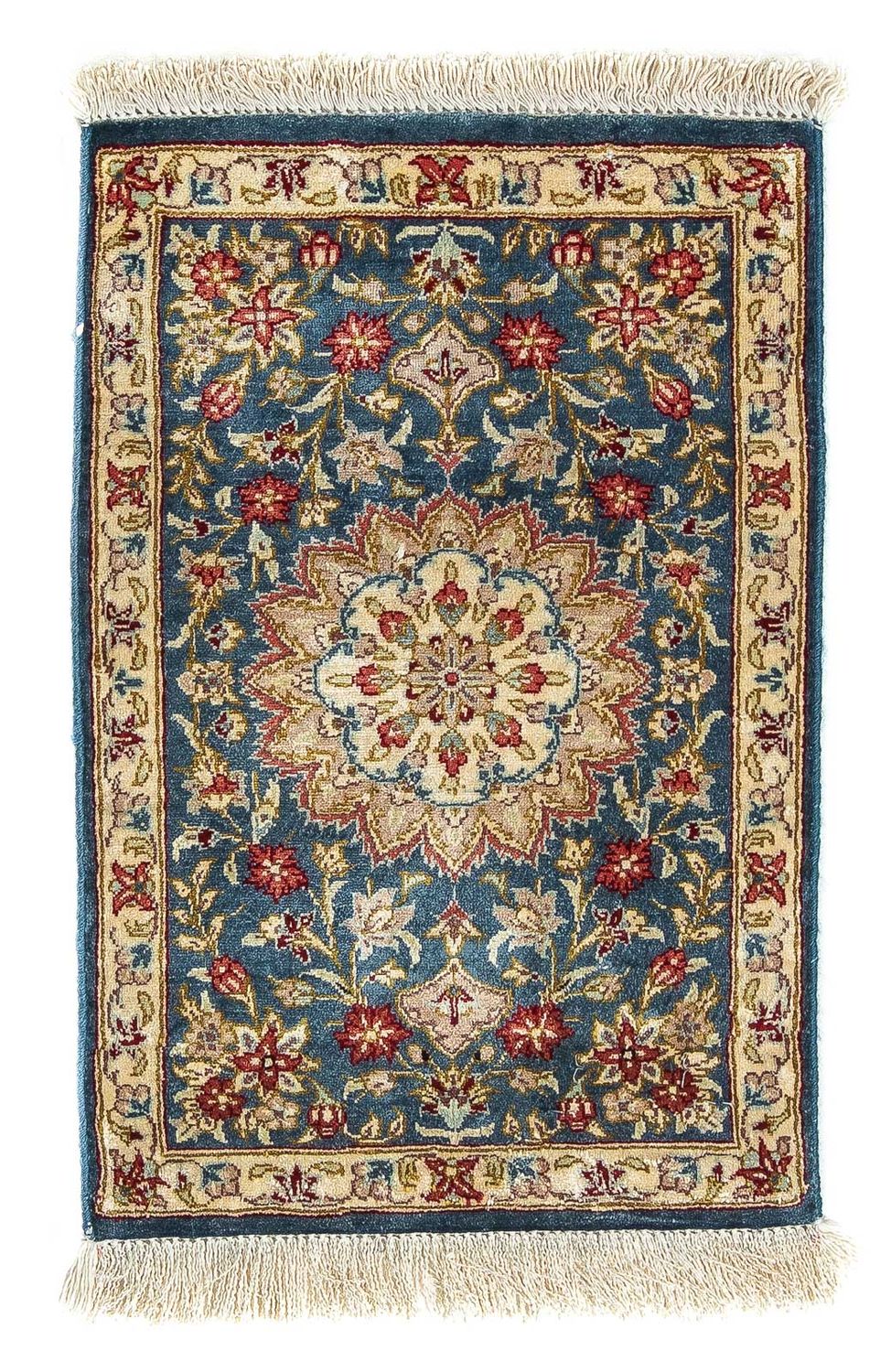 Zijden tapijt - Ghom Silk - Premium - 44 x 27 cm - donkerblauw