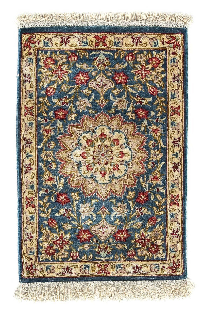 Zijden tapijt - Ghom Silk - Premium - 44 x 27 cm - donkerblauw