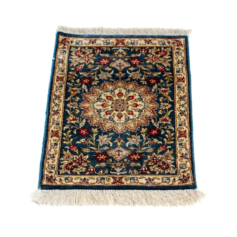 Zijden tapijt - Ghom Silk - Premium - 44 x 27 cm - donkerblauw