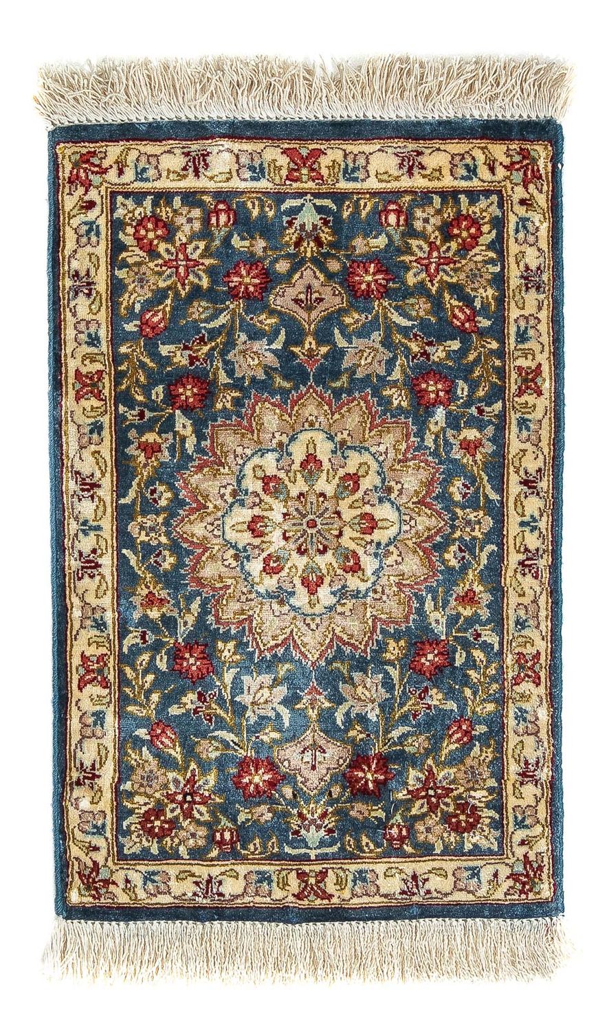 Zijden tapijt - Ghom Silk - Premium - 44 x 27 cm - donkerblauw