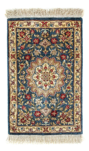 Zijden tapijt - Ghom Silk - Premium - 44 x 27 cm - donkerblauw