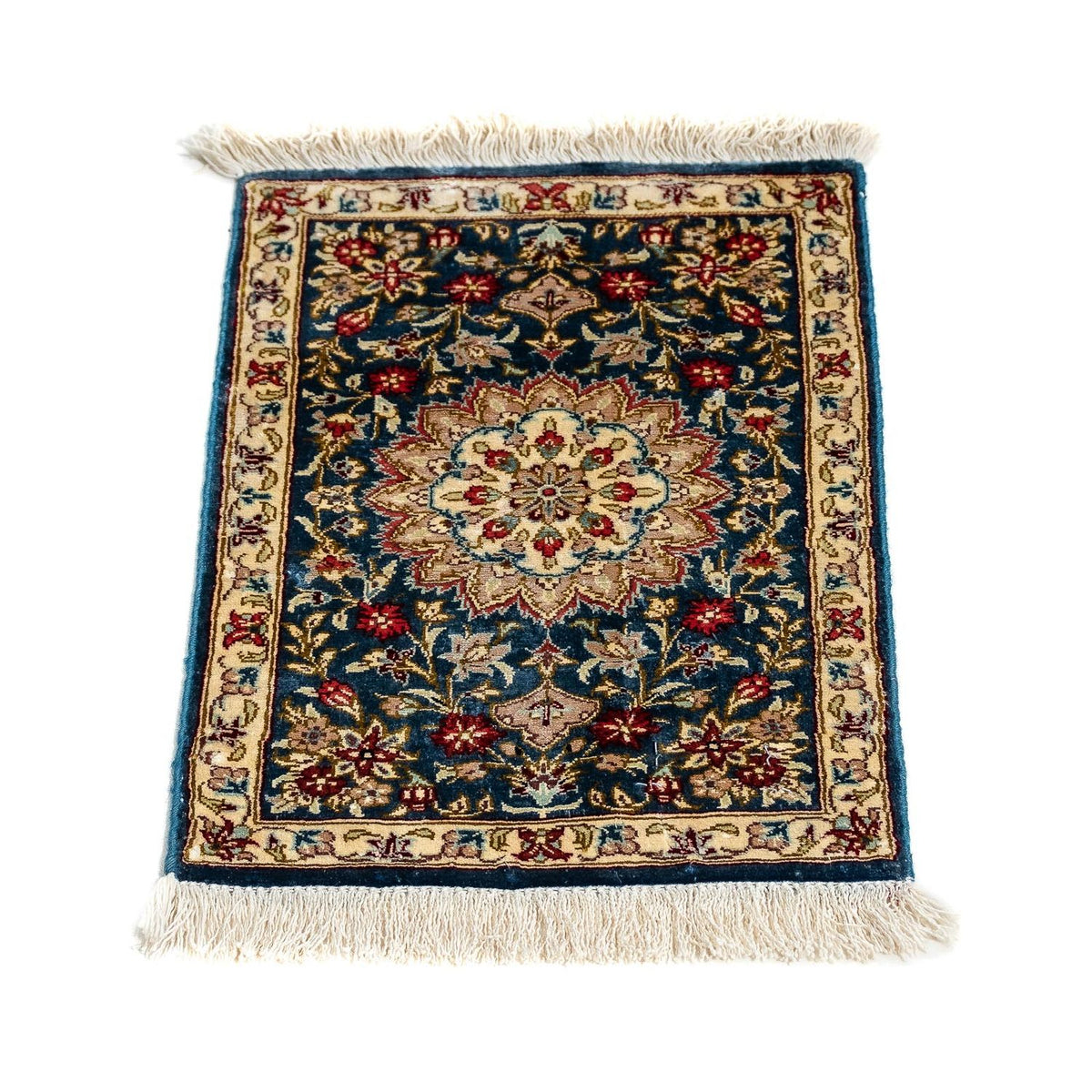 Zijden tapijt - Ghom Silk - Premium - 44 x 27 cm - donkerblauw