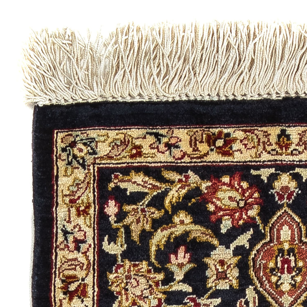 Zijden tapijt - Ghom Silk - Premium - 42 x 28 cm - donkerblauw