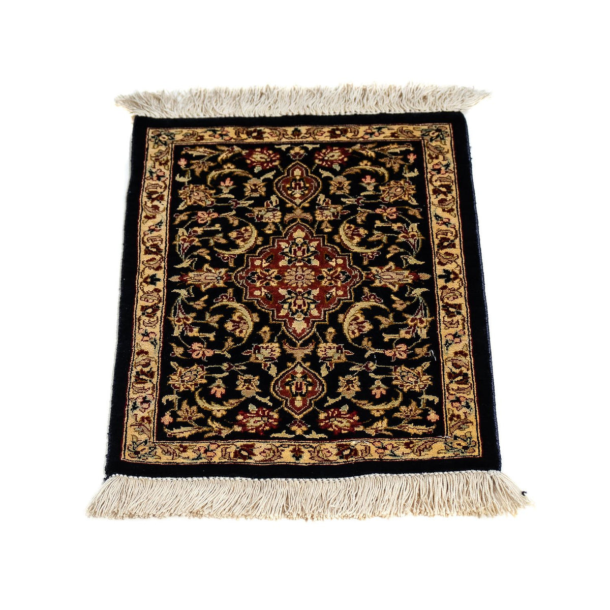 Zijden tapijt - Ghom Silk - Premium - 42 x 28 cm - donkerblauw