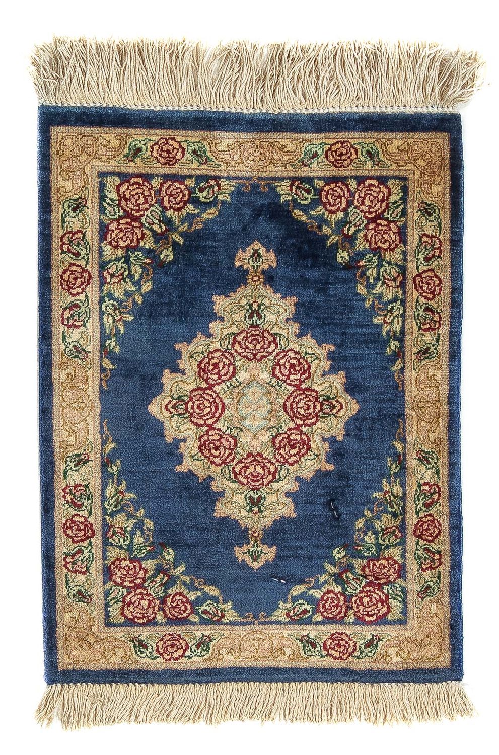 Zijden tapijt - Ghom Silk - Premium - 39 x 28 cm - donkerblauw
