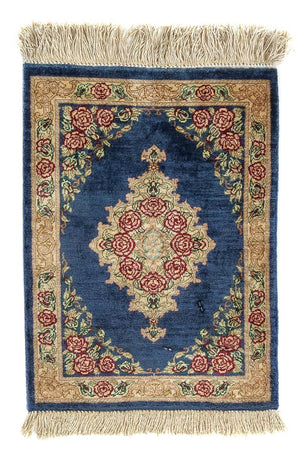 Zijden tapijt - Ghom Silk - Premium - 39 x 28 cm - donkerblauw