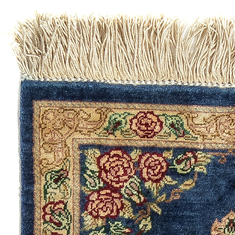 Zijden tapijt - Ghom Silk - Premium - 39 x 28 cm - donkerblauw