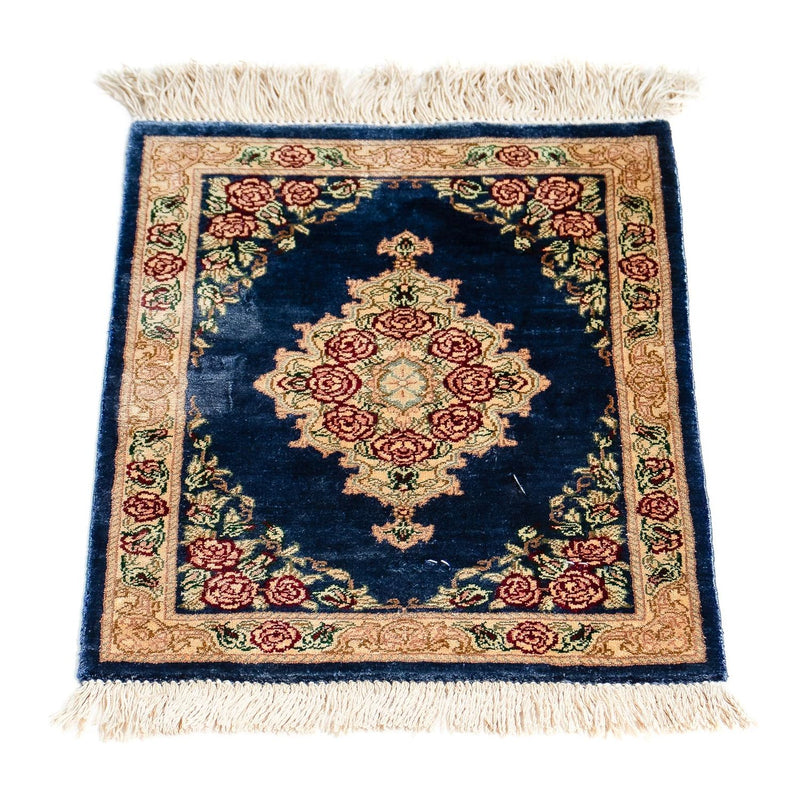 Zijden tapijt - Ghom Silk - Premium - 39 x 28 cm - donkerblauw