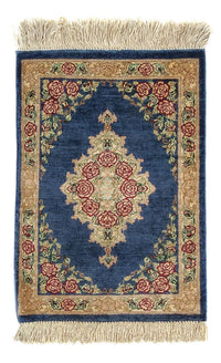 Zijden tapijt - Ghom Silk - Premium - 40 x 28 cm - donkerblauw