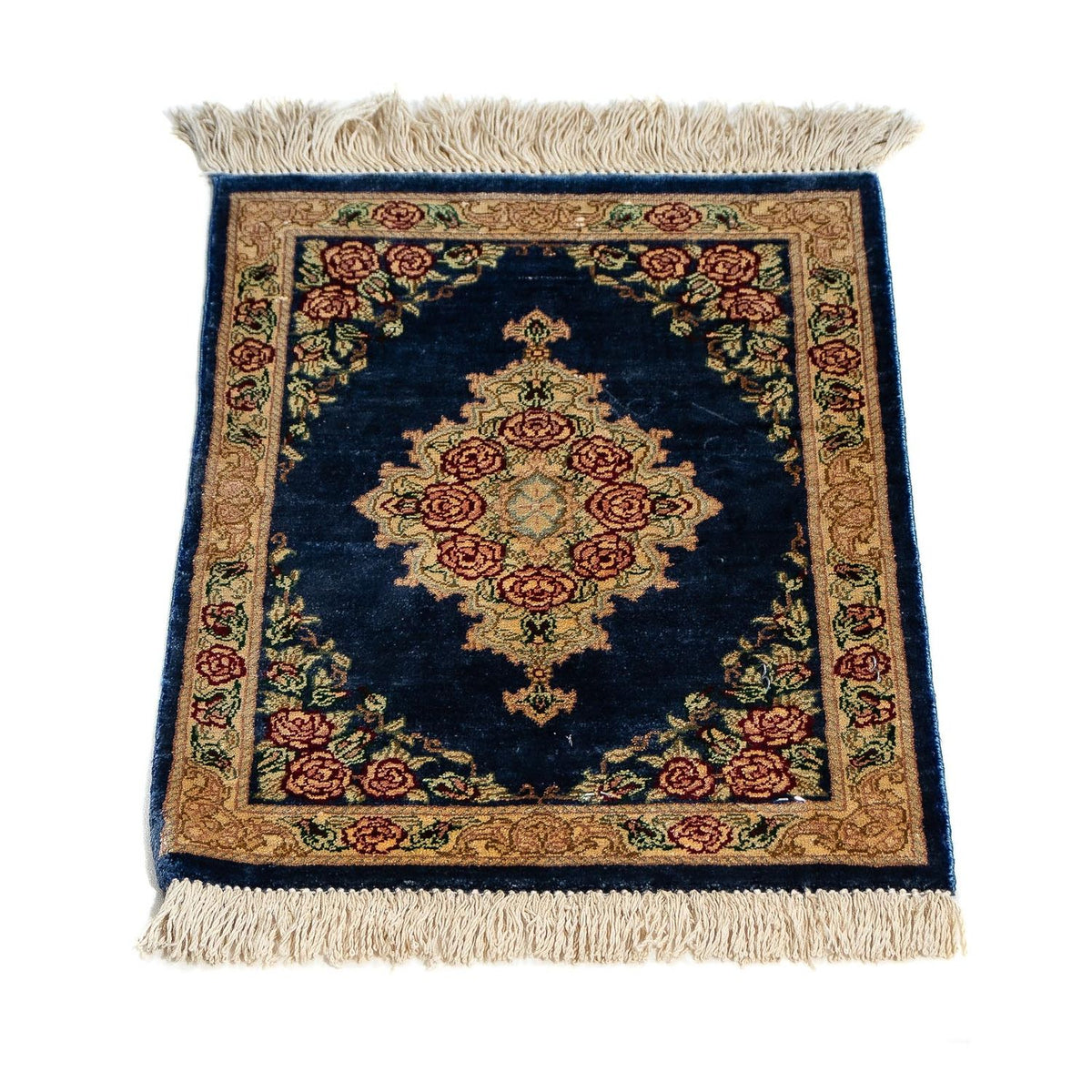Zijden tapijt - Ghom Silk - Premium - 40 x 28 cm - donkerblauw