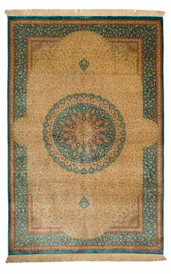 Zijden tapijt - Ghom Silk - Premium - 188 x 130 cm - beige