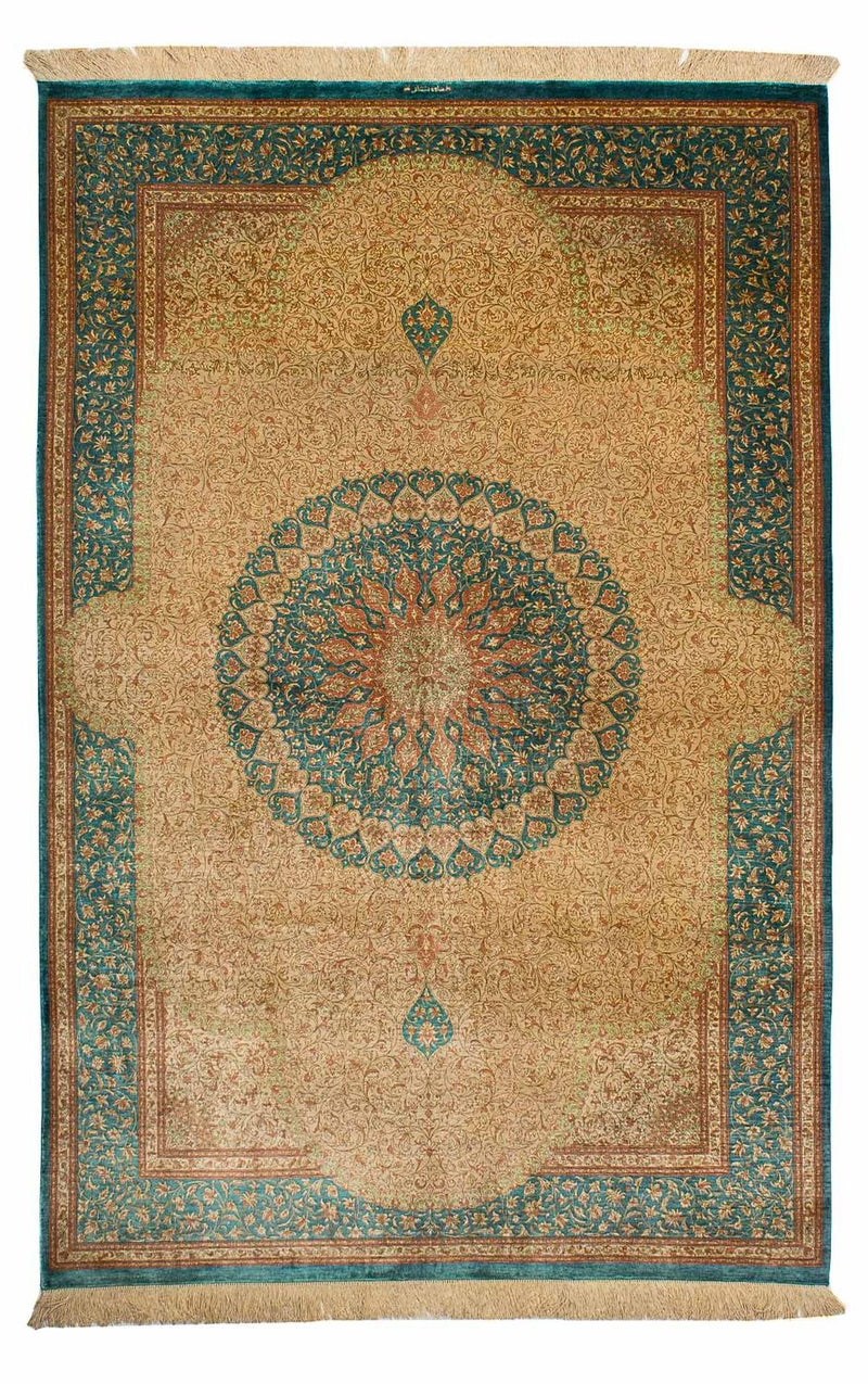Zijden tapijt - Ghom Silk - Premium - 188 x 130 cm - beige