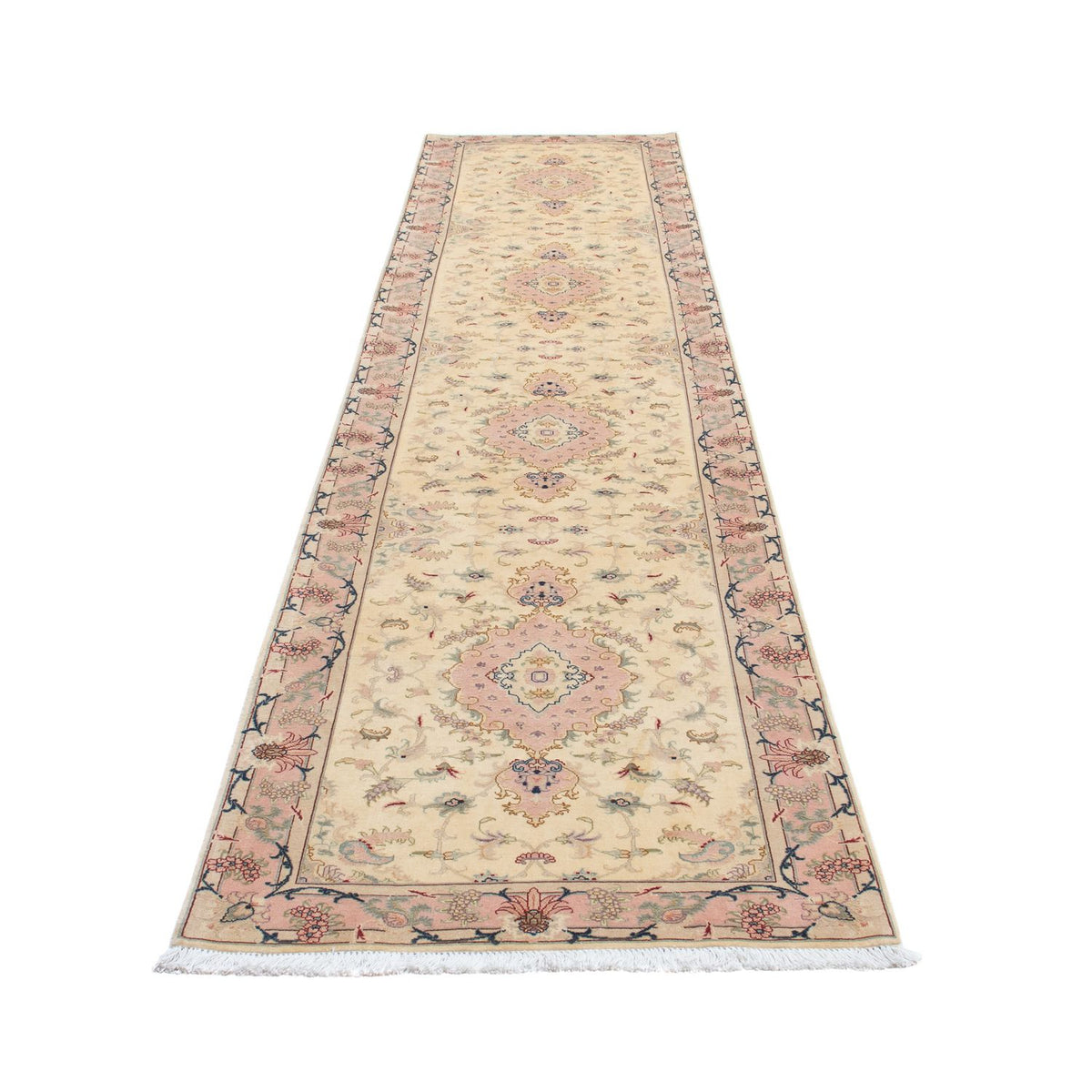 Loper Perzisch tapijt - Tabriz - Royal - 397 x 86 cm - beige