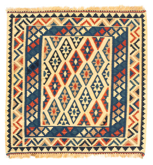 Kelim tapijt - Oosters vierkant  - 100 x 100 cm - beige