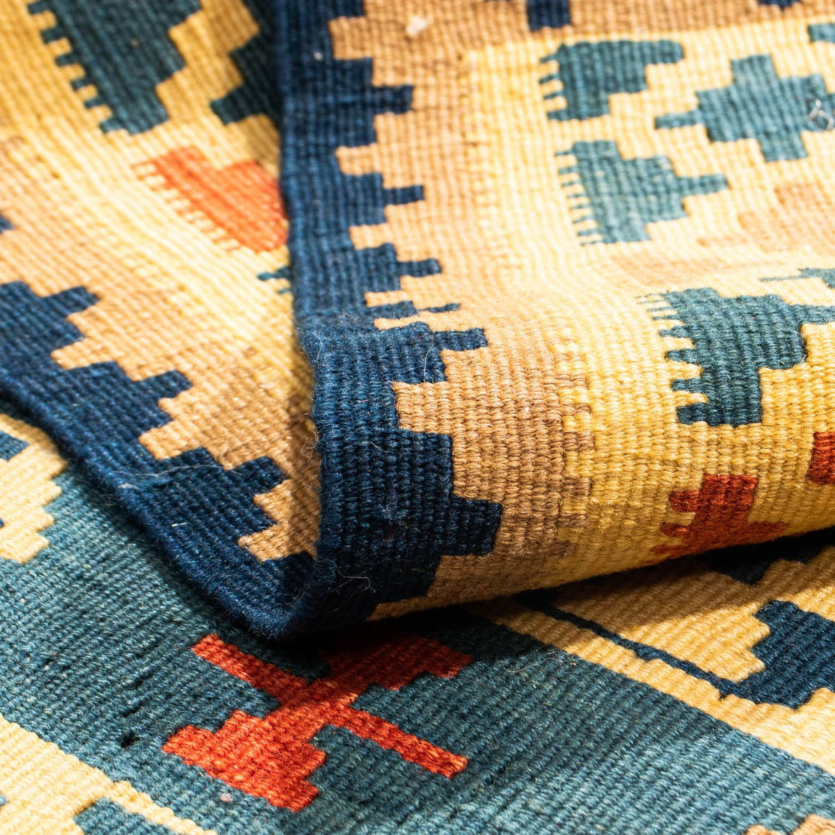 Kelim tapijt - Oosters vierkant  - 101 x 95 cm - goud