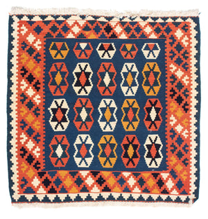 Kelim tapijt - Oosters vierkant  - 100 x 96 cm - donkerblauw