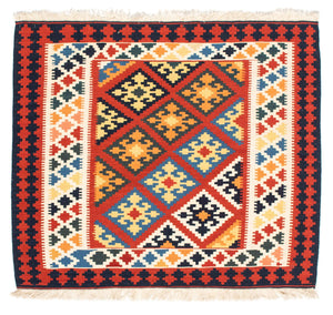 Kelim tapijt - Oosters vierkant  - 101 x 93 cm - donkerrood