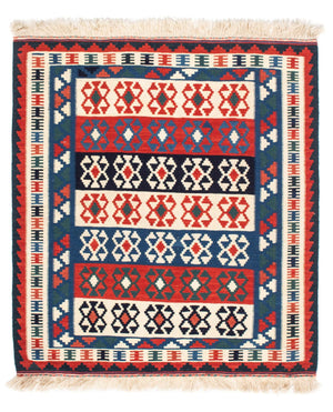 Kelim tapijt - Oosters vierkant  - 110 x 100 cm - blauw