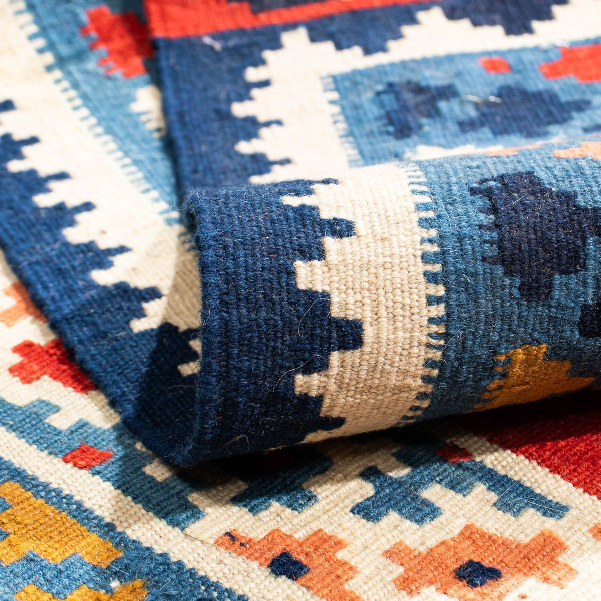 Kelim tapijt - Oosters vierkant  - 110 x 105 cm - blauw