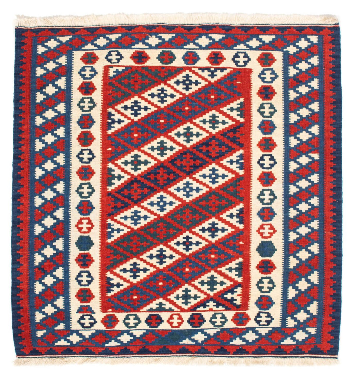 Kelim tapijt - Oosters vierkant  - 102 x 102 cm - donkerrood