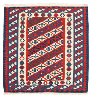 Kelim tapijt - Oosters vierkant  - 102 x 102 cm - donkerrood