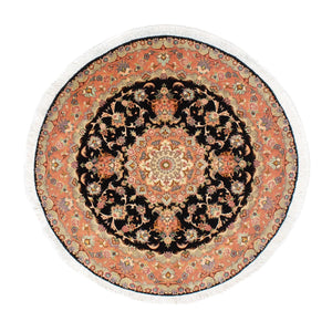 Perzisch tapijt - Tabriz - Royal rond  - 100 x 100 cm - donkerblauw