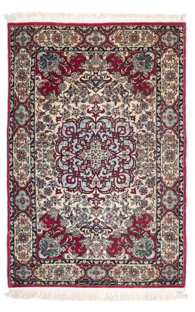 Perzisch tapijt - Isfahan - Premium - 124 x 83 cm - donkerrood