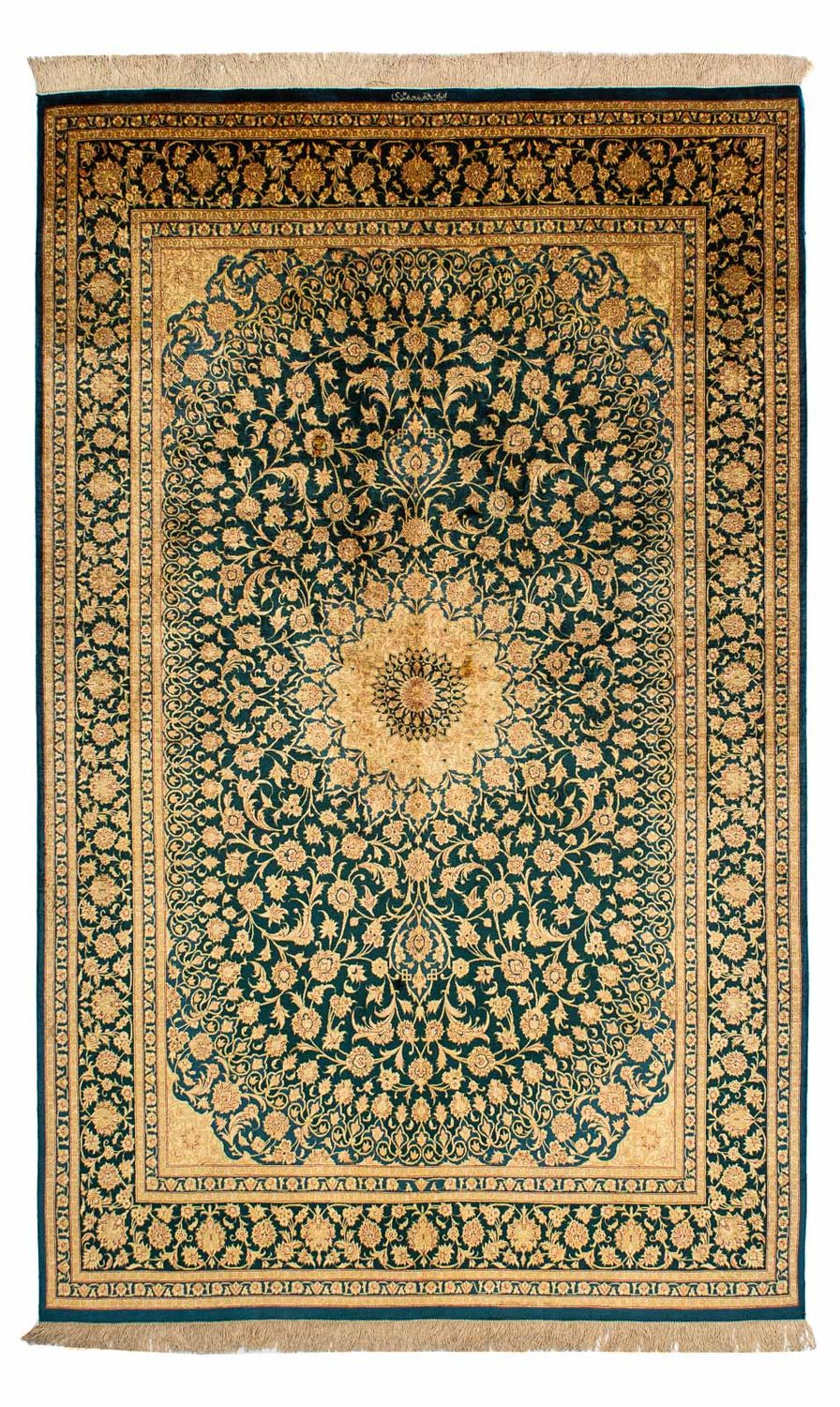 Zijden tapijt - Ghom Silk - Premium - 216 x 132 cm - donkerblauw