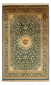 Zijden tapijt - Ghom Silk - Premium - 216 x 132 cm - donkerblauw
