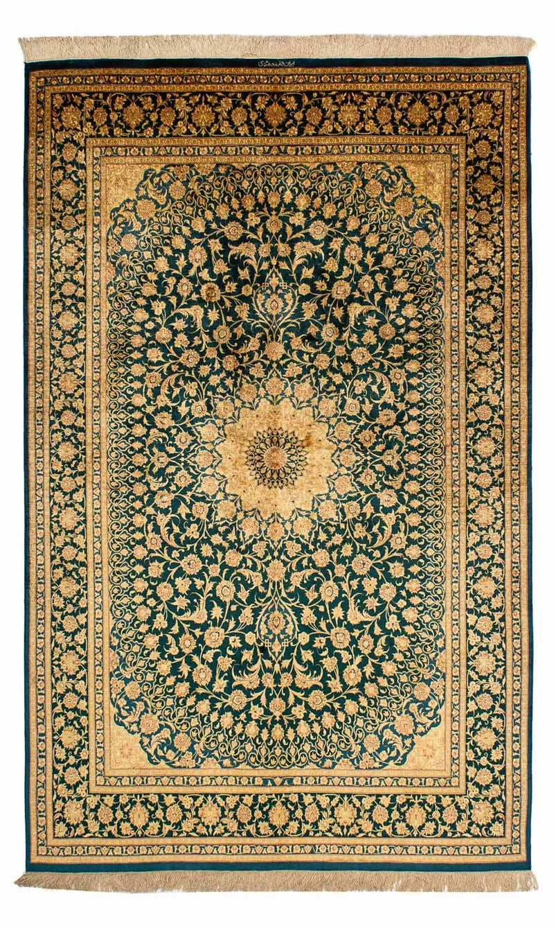 Zijden tapijt - Ghom Silk - Premium - 216 x 132 cm - donkerblauw
