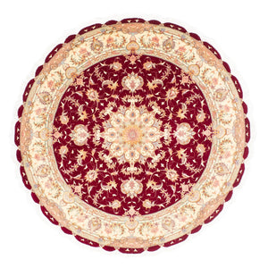Perzisch tapijt - Tabriz - Royal rond  - 150 x 150 cm - donkerrood