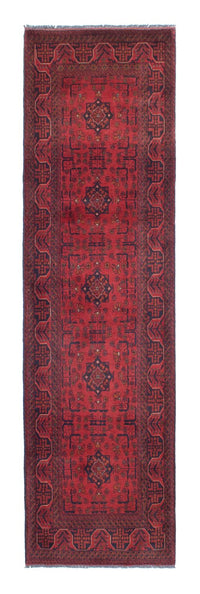 Loper Afghaans tapijt - Kunduz - 298 x 83 cm - donkerrood